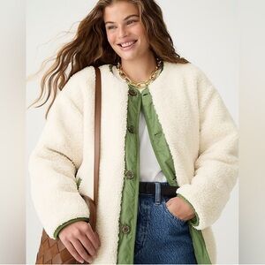 J. Crew Cream and Green Reversible Teddy Jacket